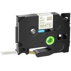 1PK Satin Ribbon Gold on White Compatible with Brother P-Touch Tze TZ-R234 12MM