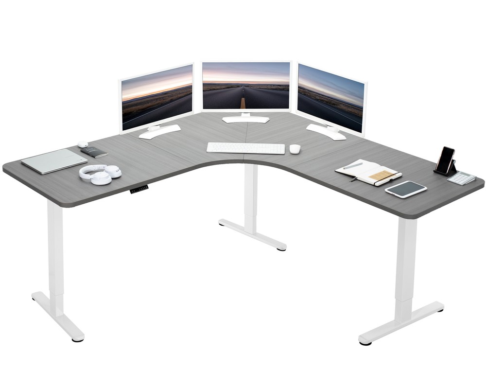 VIVO Dark Gray / White Electric 71″ x 71″ Curved Corner Stand Up Desk