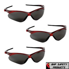 3 PAIR KLEENGUARD NEMESIS SAFETY GLASSES SMOKE LENS W/RED FRAME SUNGLASSES 22611