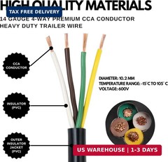 ALL STAR TRUCK PARTS Heavy Duty 14 Gauge 4 Way CCA Conductor Wire RV Trailer Cab