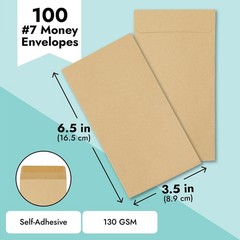 Versatile 100 Count Cash Envelopes – 3.5×6.5 Inch Brown – Self-Adhesive Security