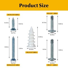 192Pcs Self Tapping Screws Drywall Anchors and Sheet Metal Screw Assortment,4 Si