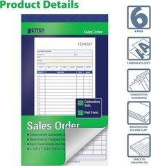 Large Sales Order Books, 6 Pack, 2-Part Carbonless (White/Canary Yellow), 5-7…