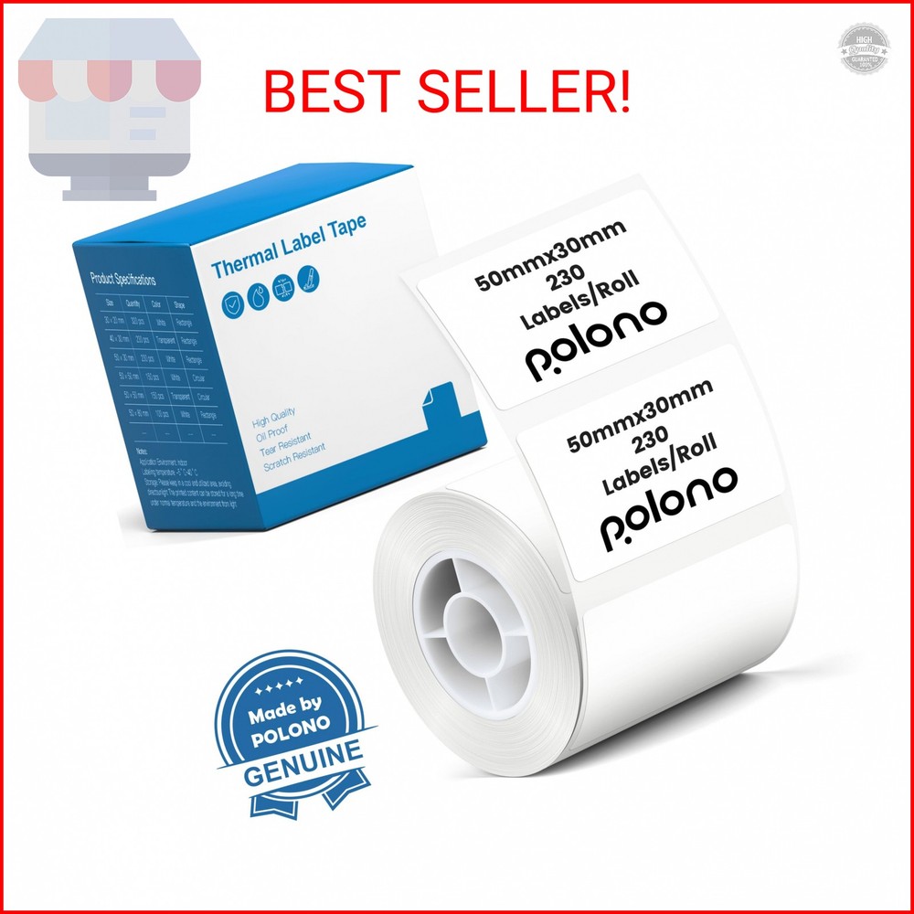 POLONO Thermal Labels for PM220S Label Maker, 1.97″x1.18″ (50x30mm), Multi-Purpo
