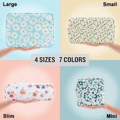 Nylon Small Floral Makeup Bag, Slim Preppy Cute Makeup Brush Case, Waterproof…