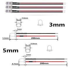 3mm 5mm led diode 20cm Pre-wired DC5V 12V 24V Red Green white led Lamp 10pcs