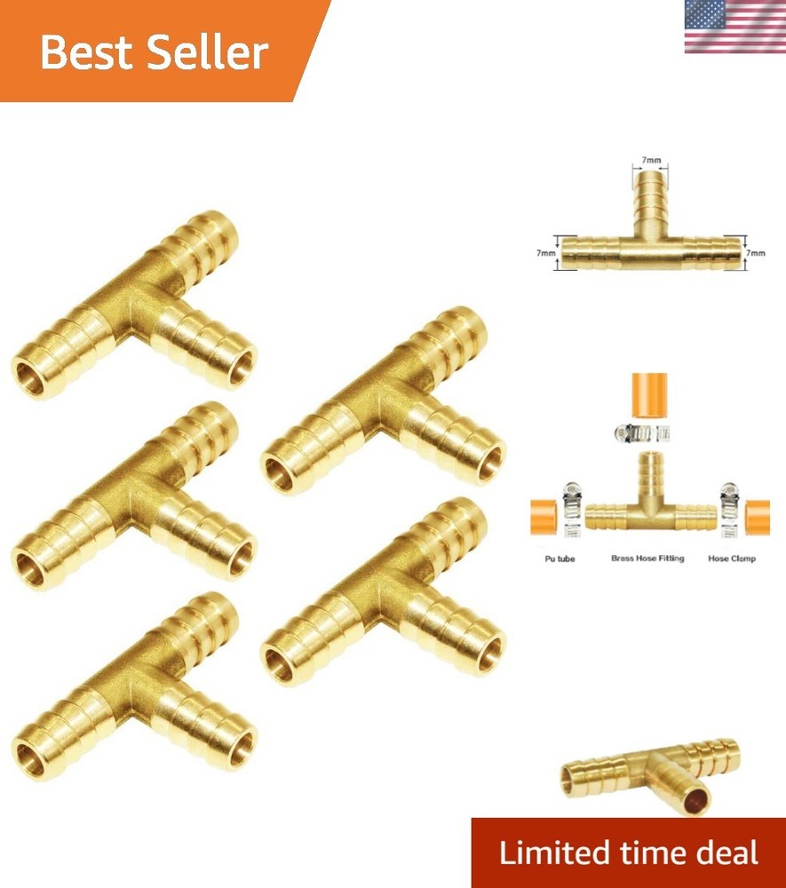 Brass 1/4″ Barb Tee Fittings T-Shaped 3 Ways Union 1/4″ Hose Pipe Fitting for…