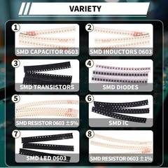 JTAREA 6390pcs 0603 SMD Electronic Component Kit 1% 5% Resistor Capacitor Dio…