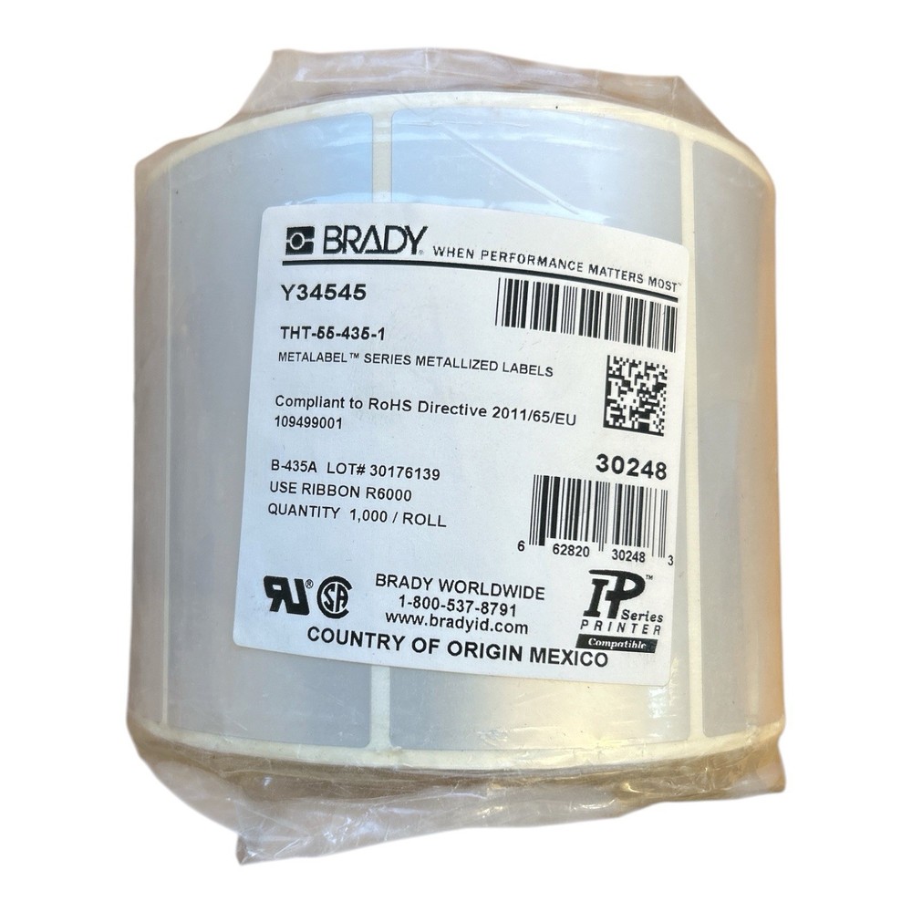 Brady Y34545 3 Core Metallized Glossy Polyester Rating Plate Labels 1000/Roll
