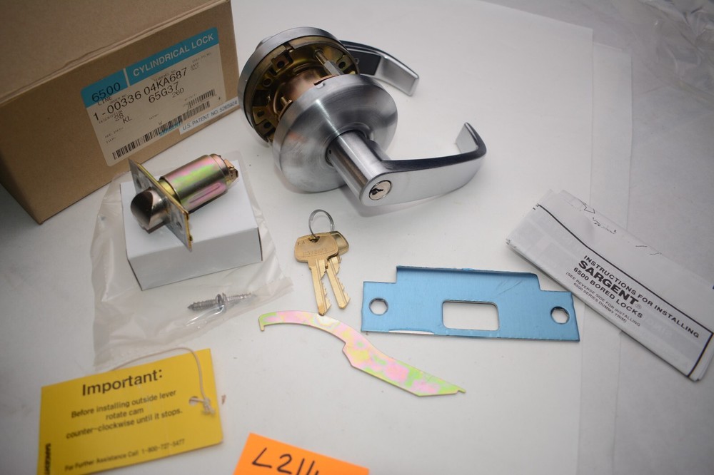SARGENT 28 65G37 Satin Chrome Cylindrical Lock 6500 Classroom Lever Door Lock