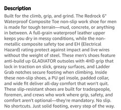 Shoes For Crews ACE Redrock 6″ Composite Toe Waterproof Work Boots 72309 Sz 11.5