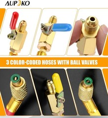 Color-Coded Heavy-Duty Refrigeration Hoses with 1/4″ Ball Valve – 600 Psi Max