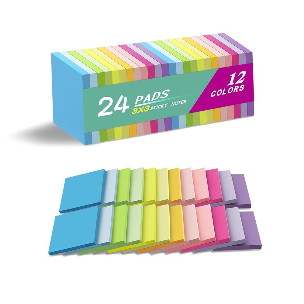 (24 Pads) Sticky Notes 3×3 Inches,Bright Colors Self-Stick Pads, Easy to Post…