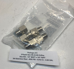 (Pkg of 5) O’Keefe D-23-SS Orifice (#23) 1/8″ MNPT x 1/8″ FNPT – 4000 PSI 0.012