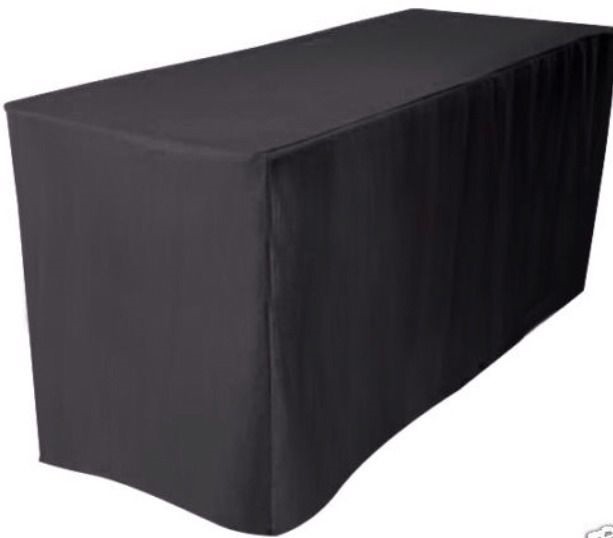 8′ ft. Fitted Polyester Table Cover Wedding Banquet Event Tablecloth BLACK