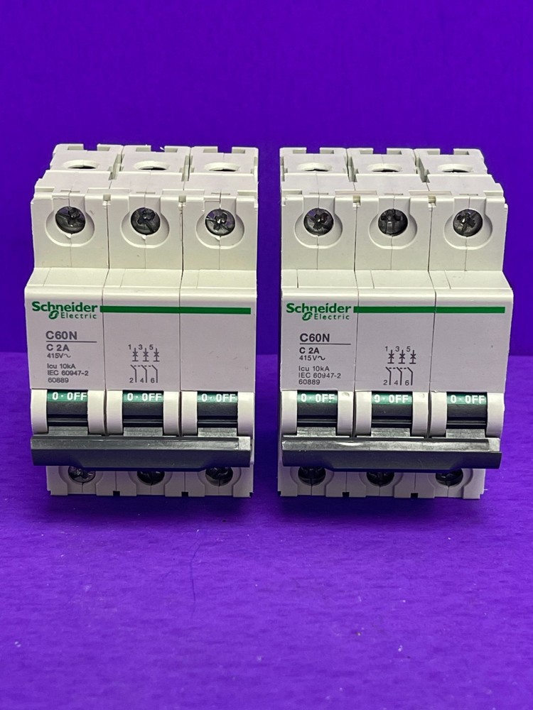 Schneider Electric 60889 C60N C2A Circuit Breaker 3-Pole 2A 415V [Lot of 2]