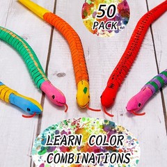 BBTO 50 Pieces Wooden Snake Bulk Jointed Flexible 12 x 0.5 inches, multicolor