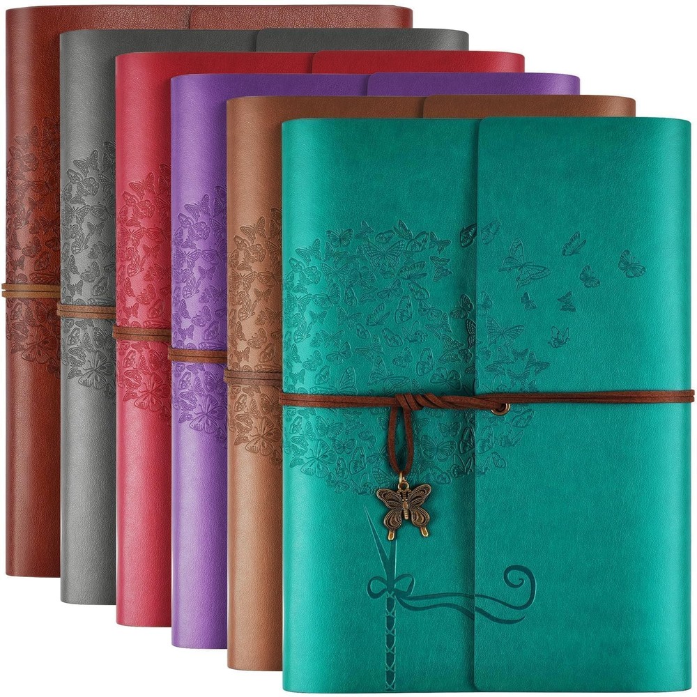 6 Pack Leather Notebook A5, purple, blue, brown, red, gray, red-brown