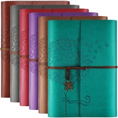 6 Pack Leather Notebook A5, purple, blue, brown, red, gray, red-brown