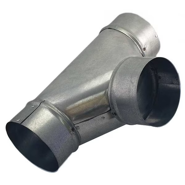 Round Duct Tee, 10 in Duct Dia, Galvanized Steel, 26 ga GA, 10 in W, 20″ L, 14