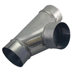 Round Duct Tee, 10 in Duct Dia, Galvanized Steel, 26 ga GA, 10 in W, 20″ L, 14