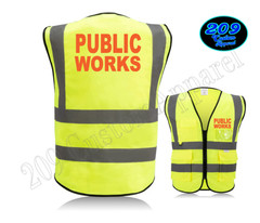 PUBLIC WORKS HI-VIS SAFETY VEST W/ POCKETS 2″ REFLECTIVE STRIPS FRONT & BACK