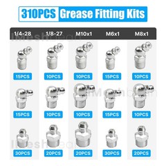 310pcs Metric & SAE Hydraulic Grease Fittings Grease Nipple Assortment Kit w/Box
