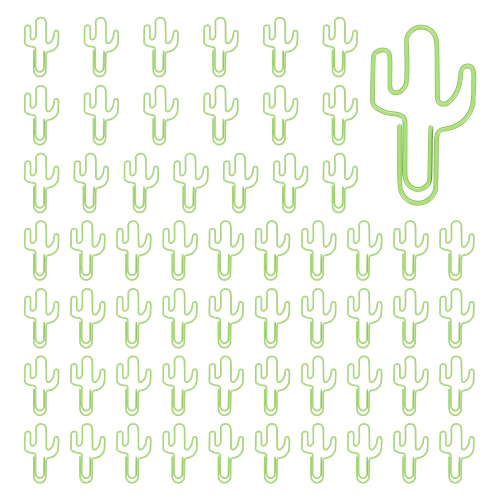 60Pcs Paper Clip, Cactus Shape Paper Clip Small Cute Bookmarks, Green