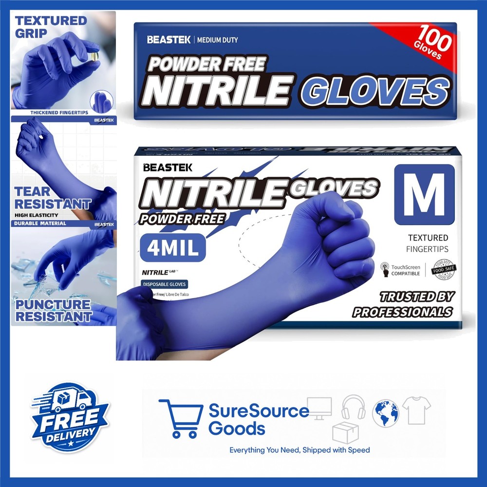 Blue Violet Nitrile Gloves 100 Pcs Medium Powder-Free Disposable for Food
