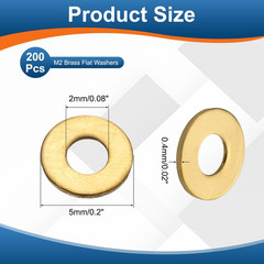 M2 Brass Flat Washer, 200 Pcs 2Mm ID 5Mm OD 0.4Mm Thick Metric Washers Metal Sea
