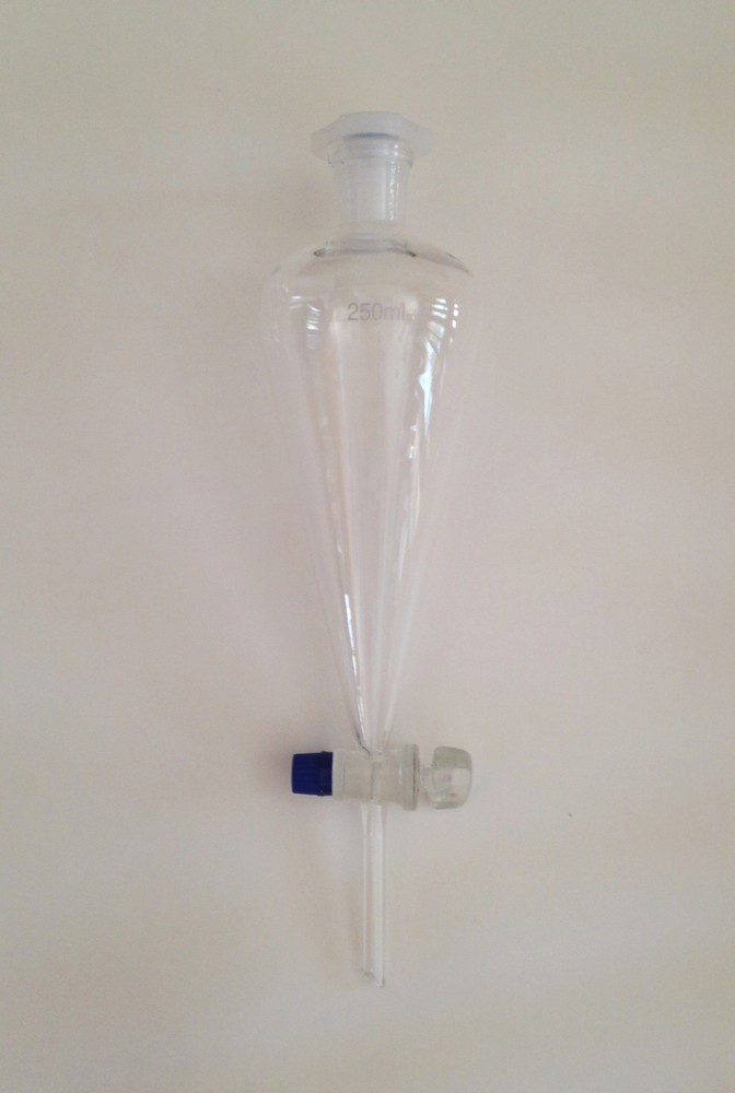 Separatory Funnel 250mL Conical Pear Shape W/Stopper Key & Stopcock New