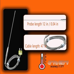 2 Packs TL1913SL K-Type thermocouple Probes -50℉~1100℉ 12in /0.04 in /47