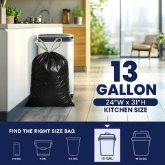 Plasticplace 13 Gallon Extra Tall Drawstring Kitchen Trash 1.2 Mil 24W X 31H
