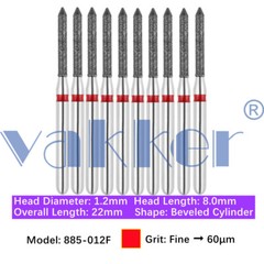 Vakker 10pc Diamond Bur Bevel Cylinder & Gingival Curettage Shape Handpiece Burs