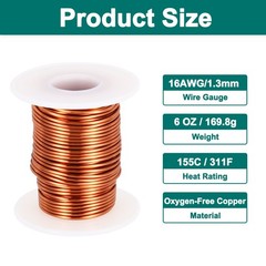 16 AWG Magnet Wire, 6 OZ/169.8g Enameled Copper Wire, 155C(311F)