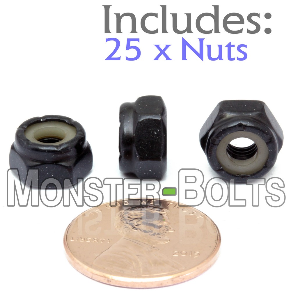 #10-32 NM – Qty 25 – Nylon Insert Hex Lock / Stop Nuts SAE – Steel w Black Oxide