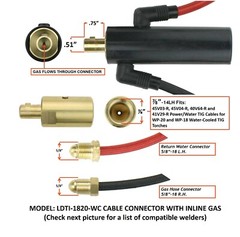 INLINE Dinse Connector with Hoses for Water-Cooled TIG Torches Mod: LDTI-1820-WC