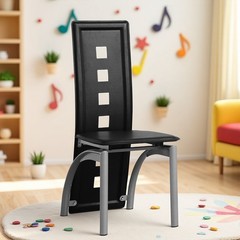 4pcs Dining Chairs – High Back Square Cutout Design, Chrome Legs & PU Leather