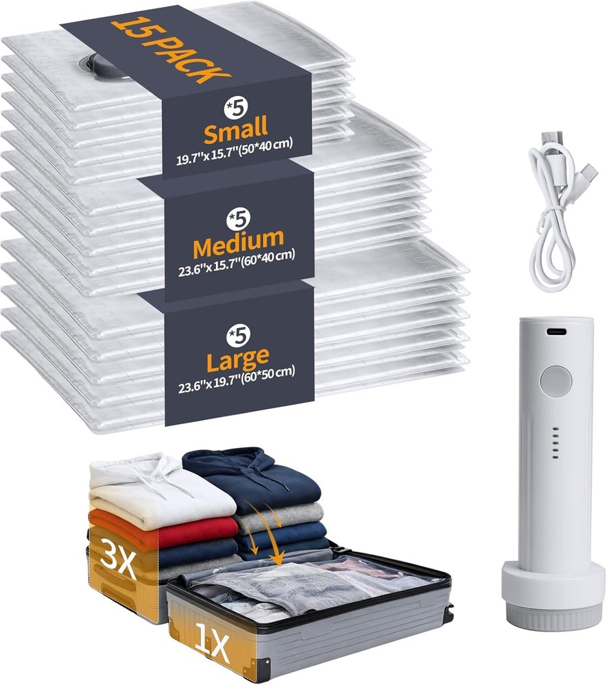Vacuum Storage Bags for Travel, Vacuum Seal Bags for Clothing with Portable