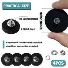 4Pcs Rubber Coated Magnets with Bolts, Heavy Duty Magnets M6 Male Thread, Strong