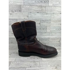 Justin Dark Brown Leather Work Boots Pull On Roper Round Toe Oil Resist Men 12D