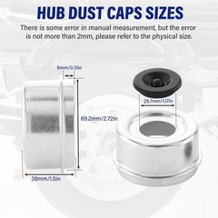4 PCS 2.72” Trailer Hub Dust Cap Axle Grease Cap with 8 Rubber 2.72 in/ 69 mm