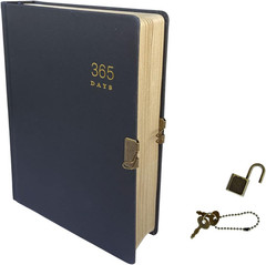 Vintage 365 Journal with Lock and Key, A5 Blank Page Diary for Women Men, Black