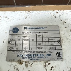 Phasemaster Rotary Phase Converter MA1-215-200 20HP MAX 5HP Largest Motor