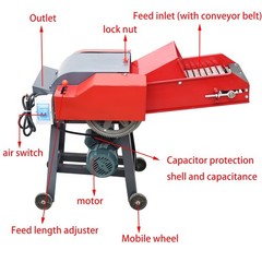 Auto Feed Hay Crusher 220V Straw Corn Cutter Pulverizer 6 Blade with Conveyor