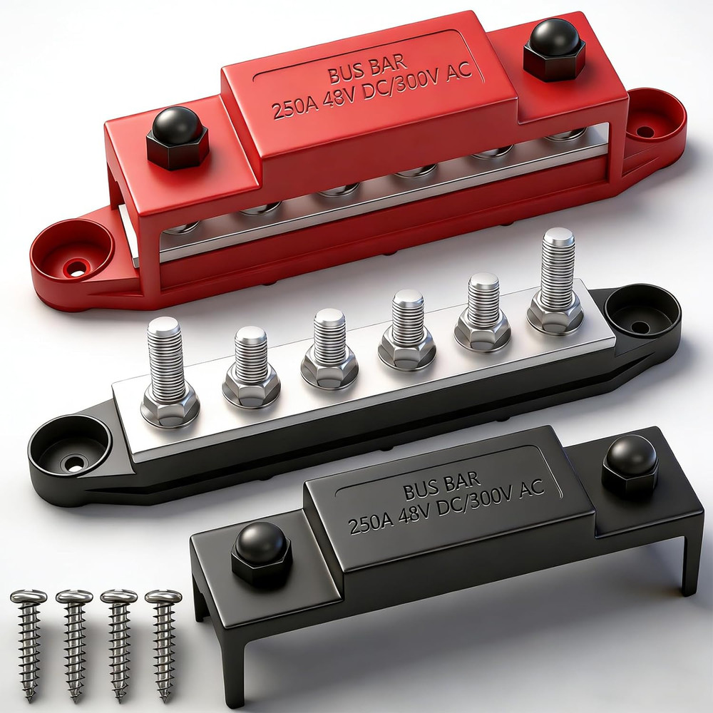 250A 12V Bus Bar Marine, 1/4″ Power Distribution Block, Battery Buss Bar