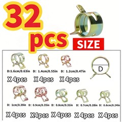 32Pcs Spring Hose Clamps Assortment Kit, 304 Stainless Steel & Copper Gold