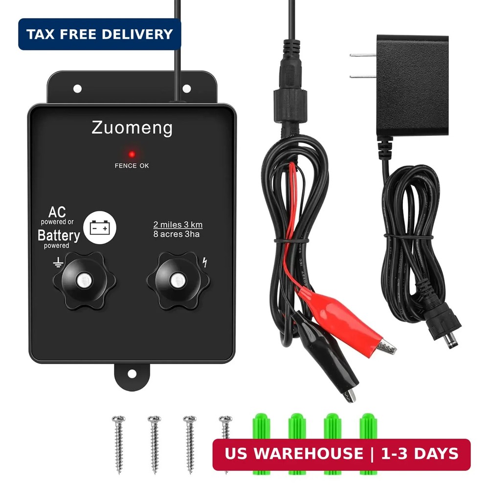 2-in-1 Electric Fence Energizer, Zuomeng 2-Mile 8 Acres Electric Fence Charger P