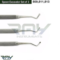 Set of 3 Dental Restorative Composite Instruments Spoon Excavator Double Ended