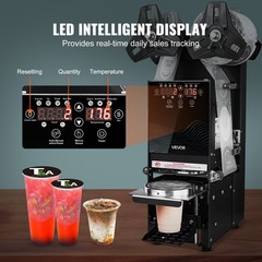 VEVOR Fully Automatic Sealing Machine Tea Cup Sealer 500-650 Cups/H 180 mm Black